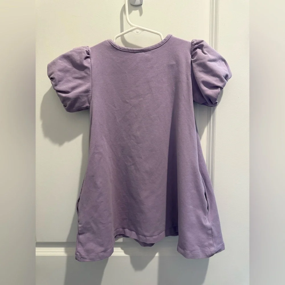 Hanna Andersson Lilac Bubble Sleeve Swing Spring Cotton Jersey Dress w pockets 4